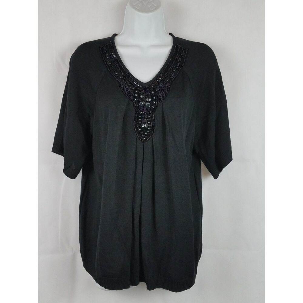 St. John Black Beaded Stones Size M Exclusively for Nordstrom Made USA Sweater
